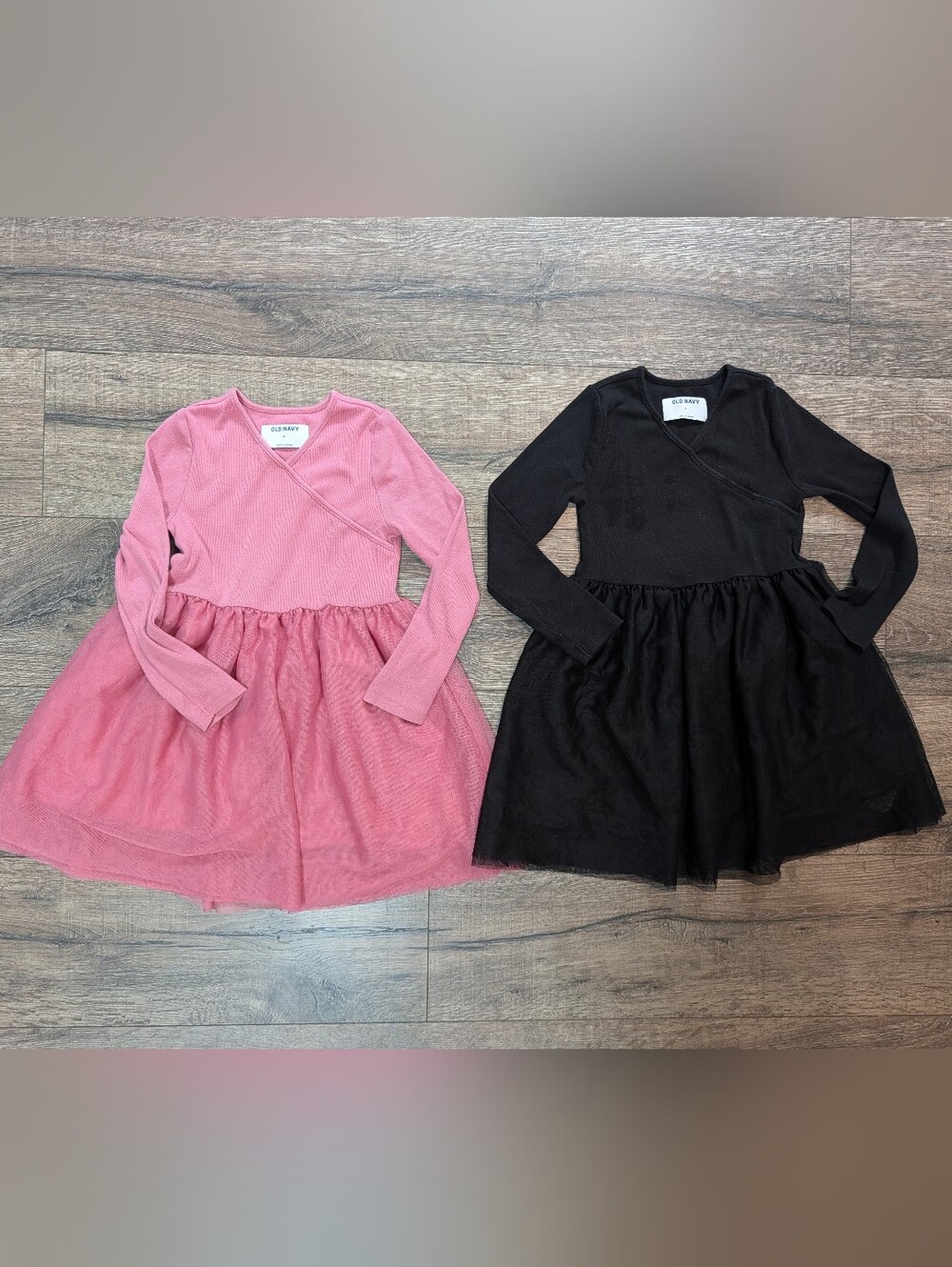 Old Navy 5T Wrap Dress Bundle Dusty Rose Pink Black Long Sleeve Fall